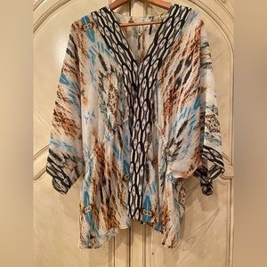 Guess print kimono sleeve v neck blouse